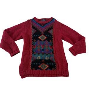 Vtg 90s Wool Blend Red Aztec Print Pullover Sweater Wmns Sz M Southwest Native